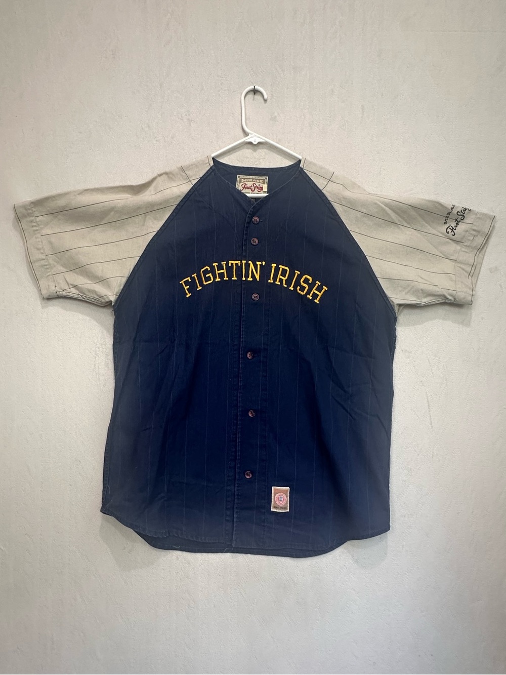 Vintage Fightin' Irish Navy & Cream Raglan Baseball Shirt Sz XXL